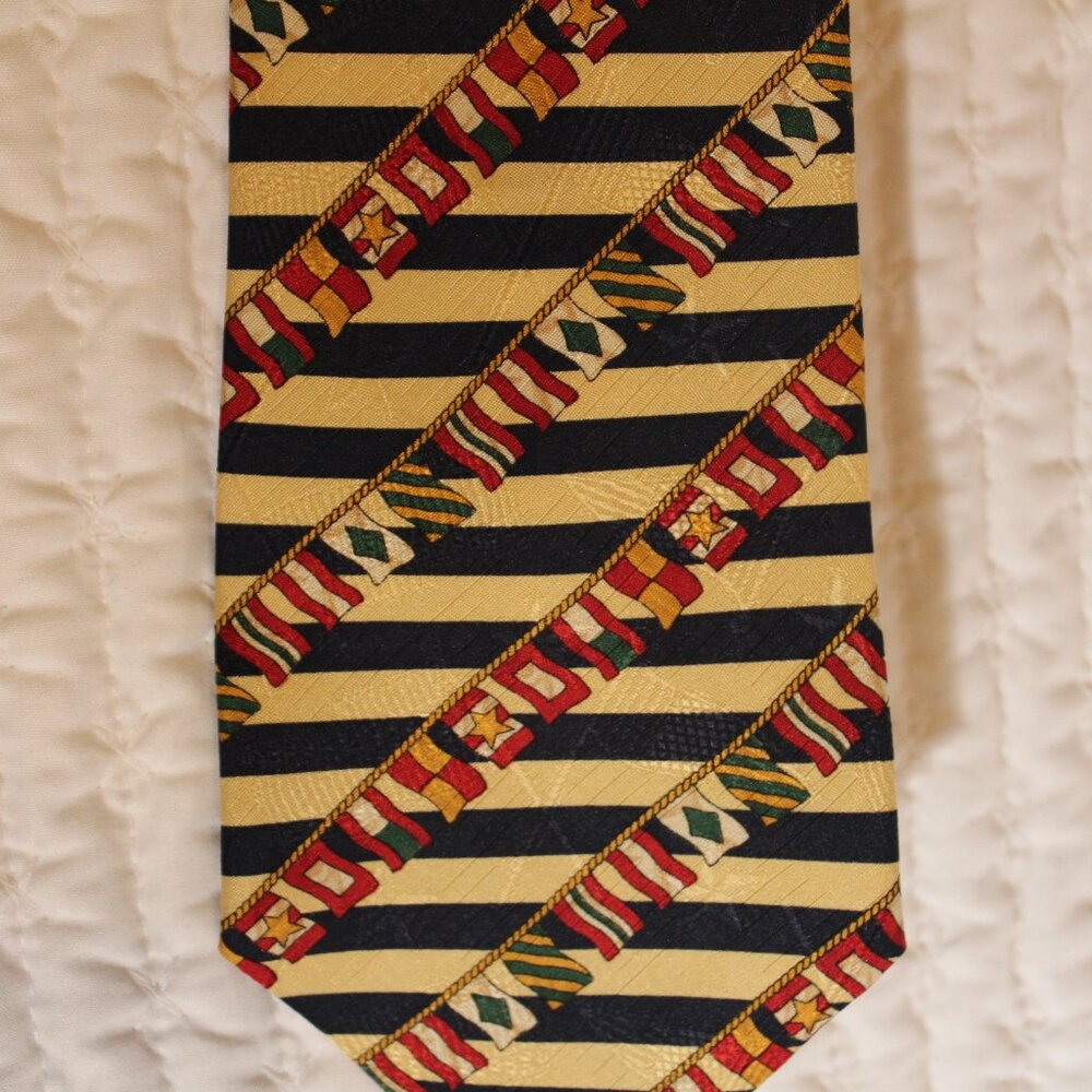 Tommy Hilfiger TIE Navy Striped Red Yacht Nautical Flags Necktie 80s Vintage